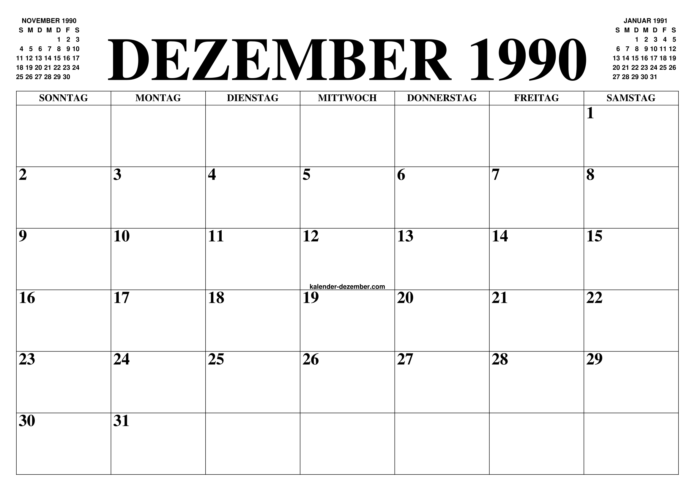 KALENDER DEZEMBER 1990 : DEZEMBER KALENDER ZUM AUSDRUCKEN GRATIS MONAT 