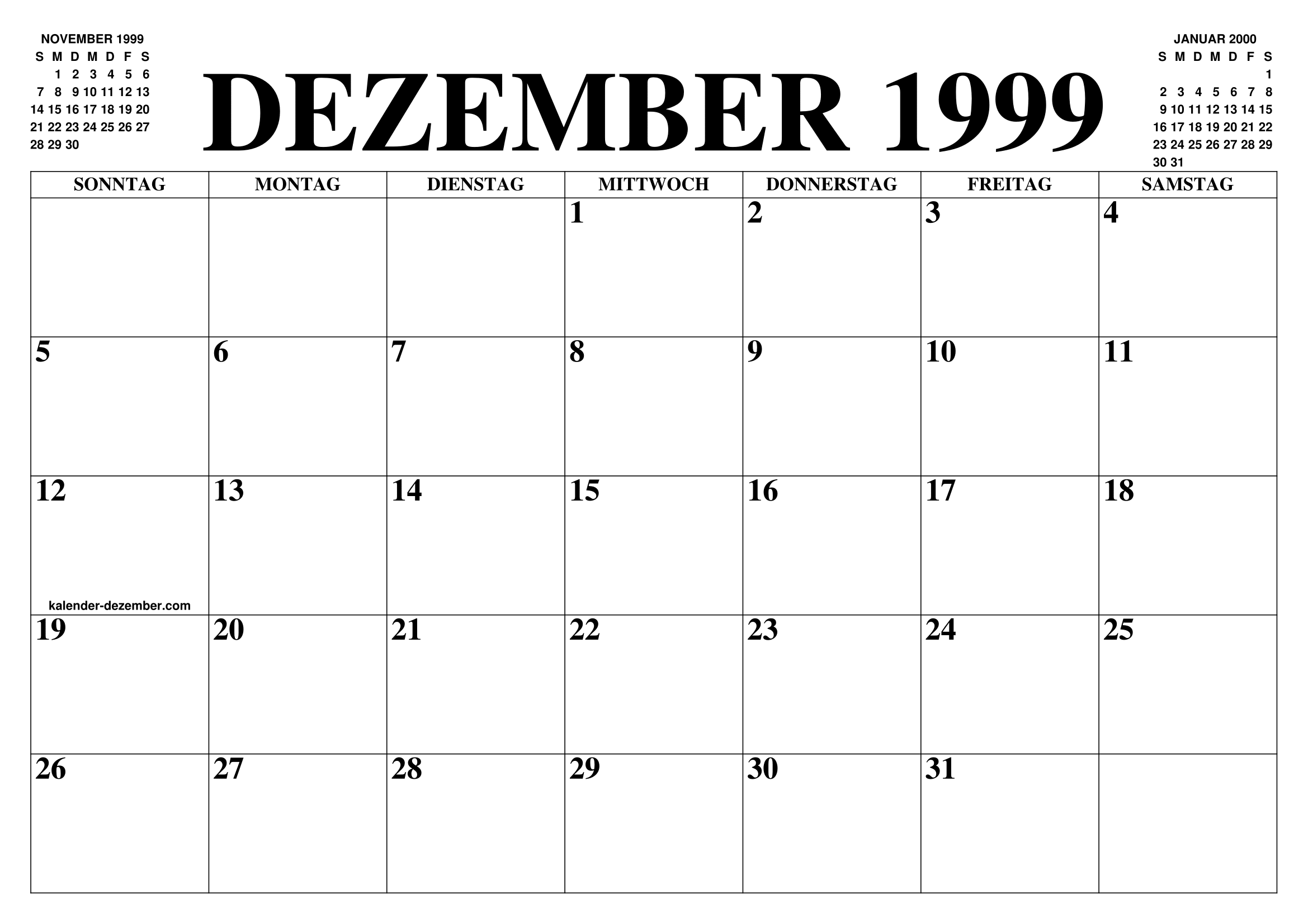 KALENDER DEZEMBER 1999 : DEZEMBER KALENDER ZUM AUSDRUCKEN GRATIS MONAT 