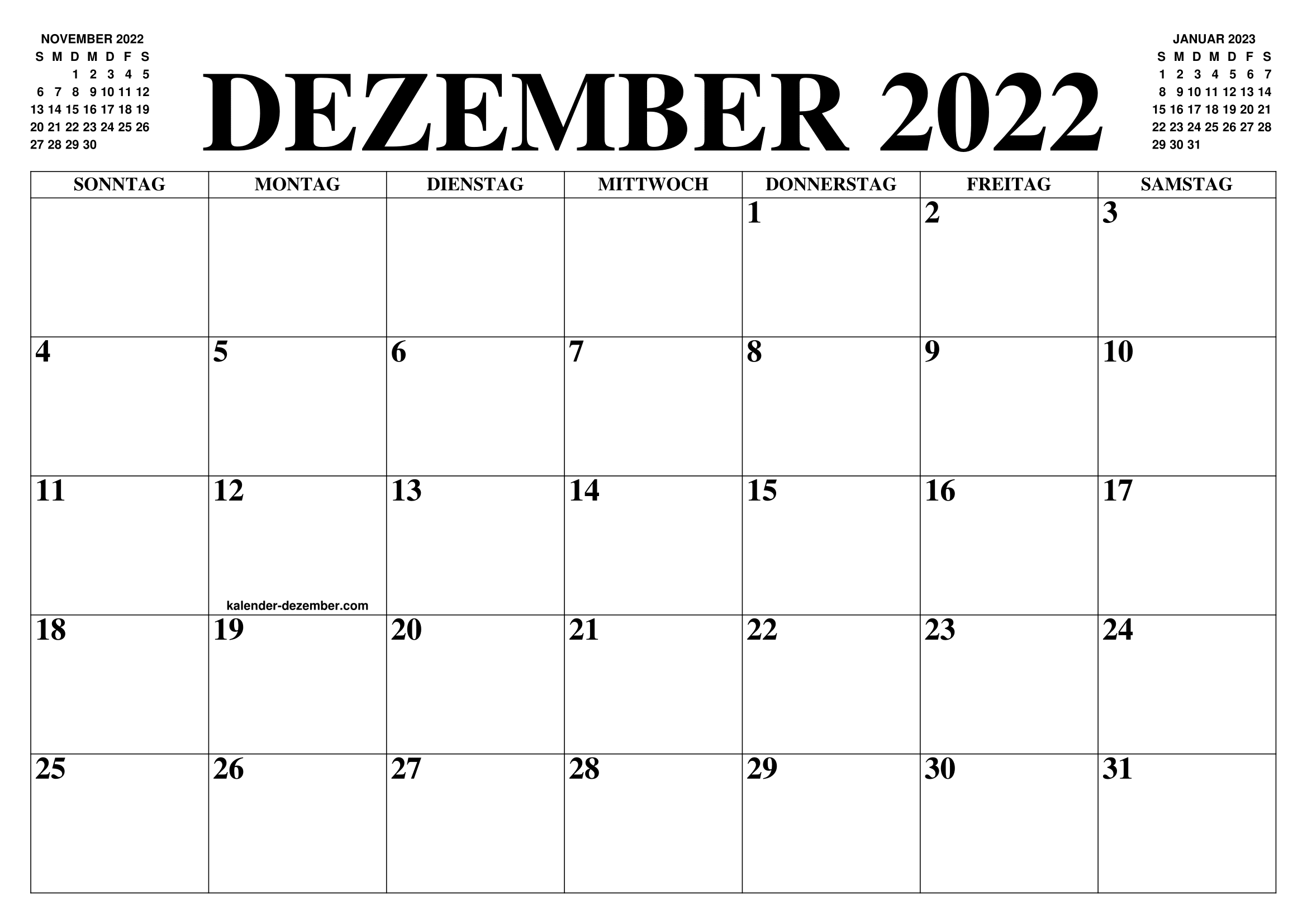 KALENDER DEZEMBER 2022 : DEZEMBER KALENDER ZUM AUSDRUCKEN GRATIS MONAT UND  JAHR AGENDA